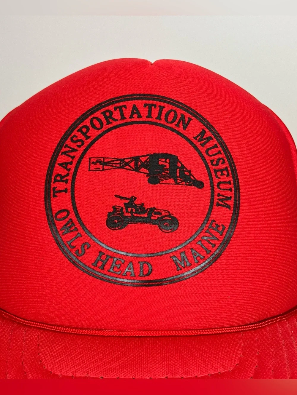 Vintage Owls Head Transportation Museum Maine Red Mesh Rope Snapback Trucker Hat